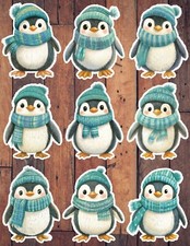 Penguin Teal Scarf Vinyl Die Cut Stickers Set Scrapbooking Laptop Waterbottle