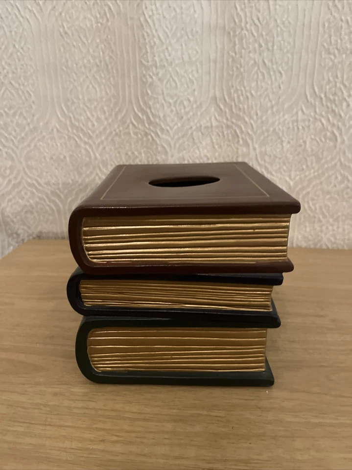 Vintage 1995 Faux STACK OF BOOKS Tissue Box Cover Ceramic Retired Bandwagon Inc - Image 2 of 4