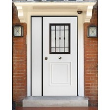 Porta Blindata Bianca con Grata a Lance e Vetro Antisfondamento Pannelli Esterni