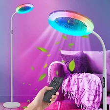 Floor Fan with RGB Lights and Remote, 3 Speeds Standing Floor Lamps with Butt...