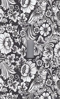 Light Switch Plate Switchplate & Outlet Covers ELEGANT BLACK FLORAL SWIRLS
