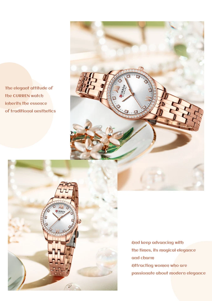 CURREN Ladies Watch Elegant Rhinestone Wristwatch Fashion Women Business Watches - Image 3 of 4