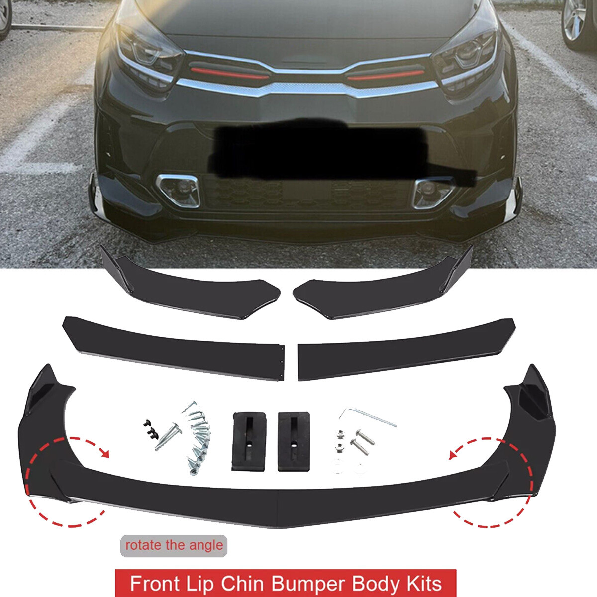 Glossy Black Front Bumper Lip Splitter Spoiler for Kia Models
