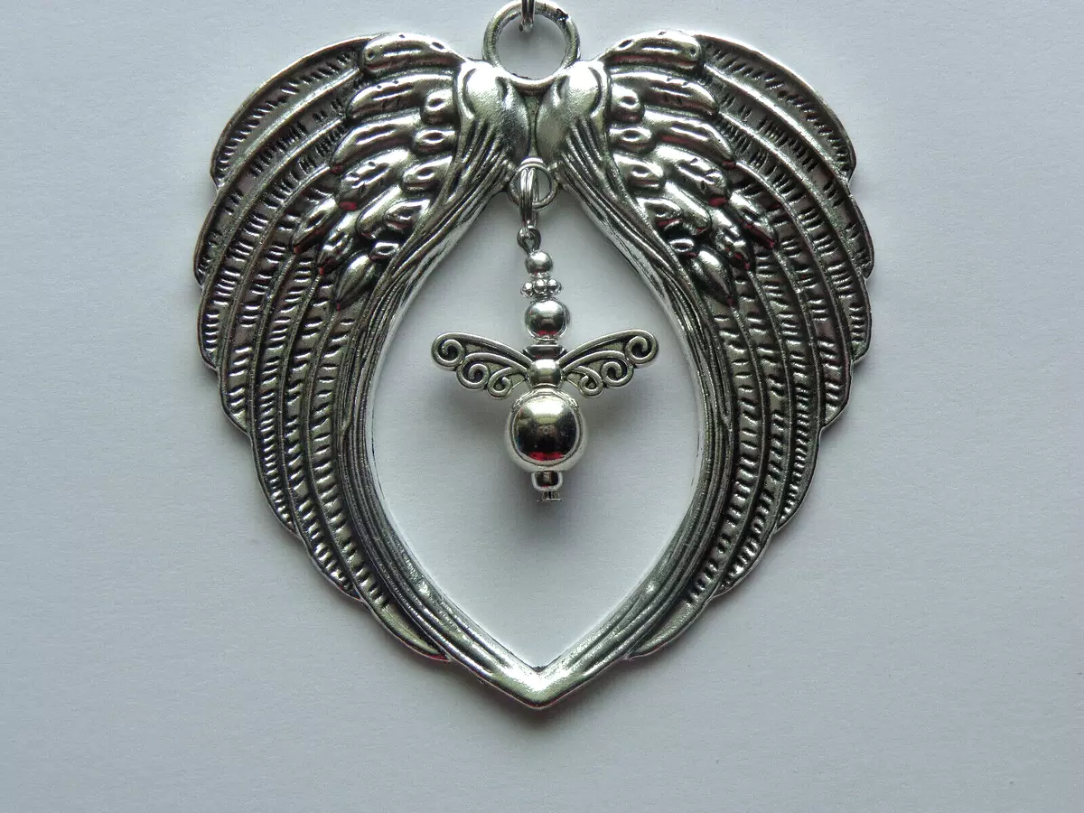 SILVER ANGEL WINGS with ANGEL CAR CHARM REAR VIEW MIRROR CHARM