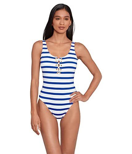 Ralph Lauren One-Piece Swinsuit Port Stripe Swimwear Blue Nautical Tummy Control