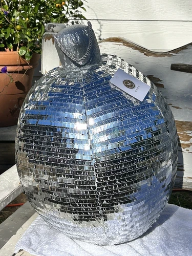 NWT XL Martha Stewart Silver Sequin Disco Ball XMAS Ornament Pillow Decor🪩