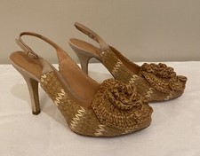 ✨Dolce & Gabbana Raffia Beige & Tan Sling back Heels Pumps Size 36 1/2 (US 6)✨