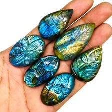 6 Pcs Natural Carved Labradorite 34.5-42mm Huge Pendant Size Loose Gemstones Lot