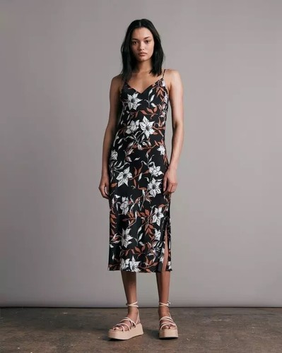 Vestido midi sin mangas RAG & BONE Mallory estampado floral de lirios mezcla de seda 4 negro $425 - Imagen 12 de 12