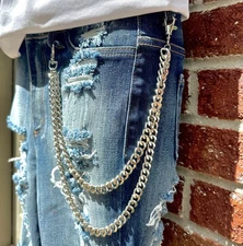 Men's Gold/Silver 11mm Double Cuban Pant Chain – Stylish Accessory for Jeans