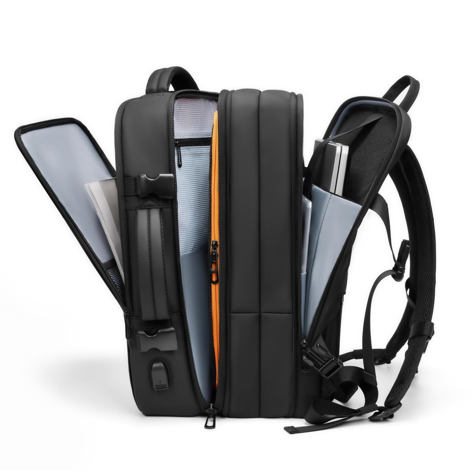 Expandable Water-Resistant Business Travel Backpack for Men with USB Port