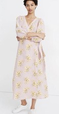 Madewell Linen Blend Ruffle Wrap Dress Pink Dandelions XS Cottagecore Floral