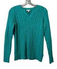 Croft & Barrow Women Size Small Long Sleeve Knit Sweater Green Cotton V Neck