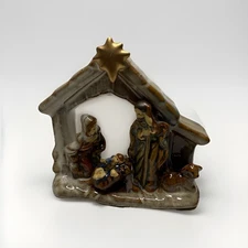 Christmas Nativity Miniature Ceramic Star Of Bethlehem 4" Manger Baby Jesus