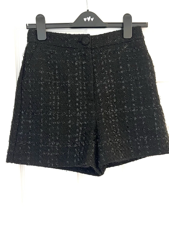 Primark Women’s High-Rise Bouclé Check Chino Shorts Black Size 4 - Image 3 of 4