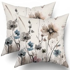 Pillow Covers 18x18 Rustic 18" x 18" Pack of 2 Watercolor Brown Grey Floral