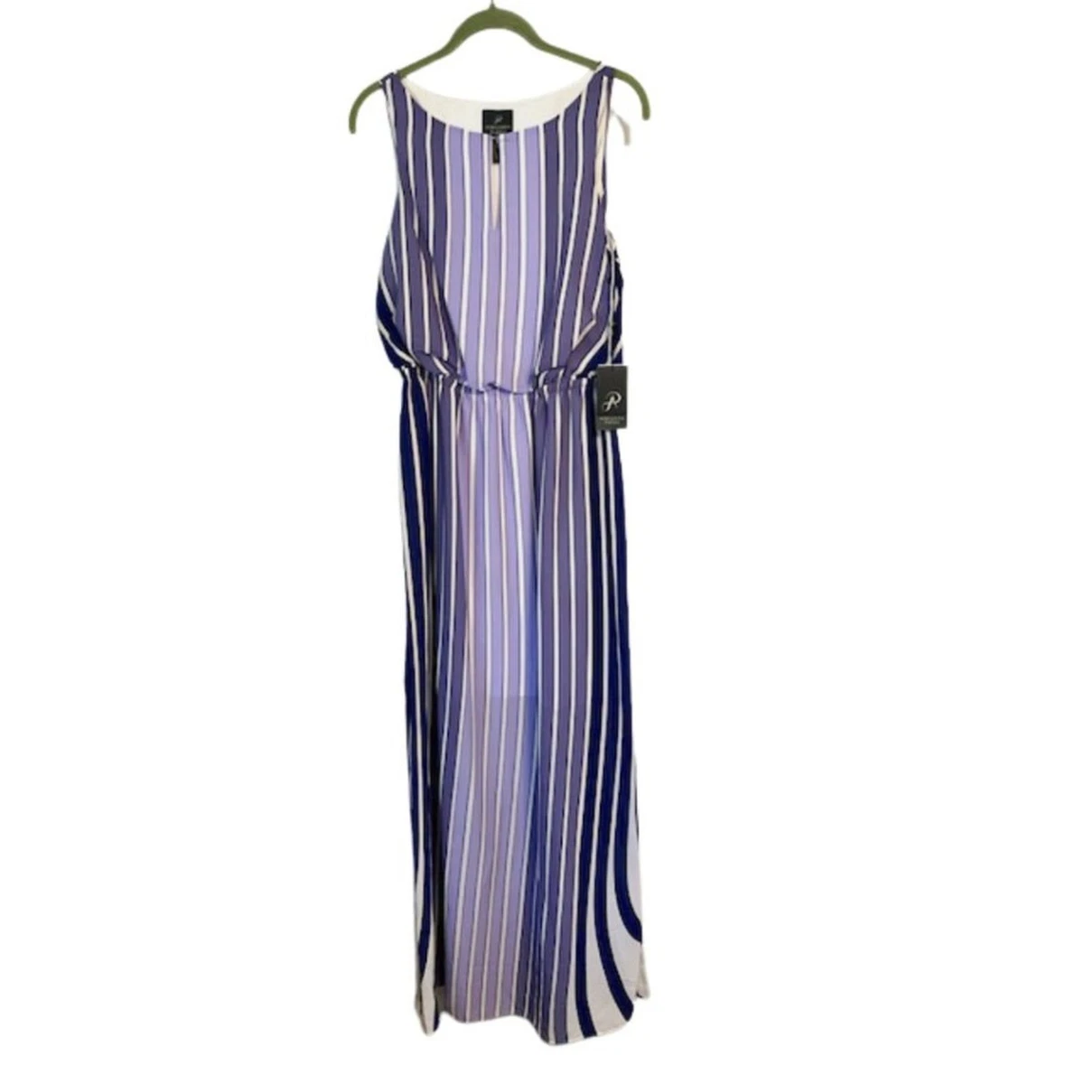 Nuevo Maxi Vestido ADRIANNA PAPELL Púrpura Mixto Tiras Forrado Aberturas Laterales | Talla 4