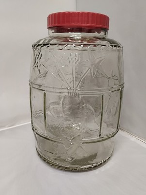 2 gallon Glass Barrel Pickle Jar With Embossed Figures & Shooting Stars DAE-SHIN
