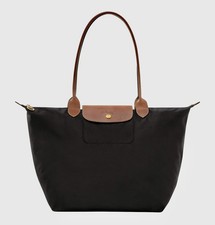 LONGCHAMP le Pliage Original Large Tote Bag Black w/Tan Leather Handles