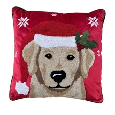C & F Enterprises Christmas Pillow 17" Golden Retriever Dog Hooked Embroidered