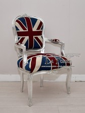 Fauteuil Futè Chaise Accoudoirs Luigi XV Argent Tissu Anglais Baroque AR1114