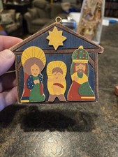 Nativity Manger Scene Religious Wooden Christmas Tree Ornament, 4 Inches