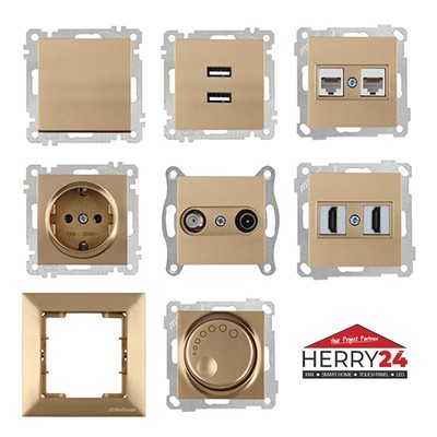 Schalter Steckdosen Taster USB Rahmen Gold Optik Unterputz Modern Zeitlos CANDEL