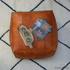 Leather Moroccan Pouffe Ottoman Unstuffed Genuine Footstool Boho New 30'' Pouf