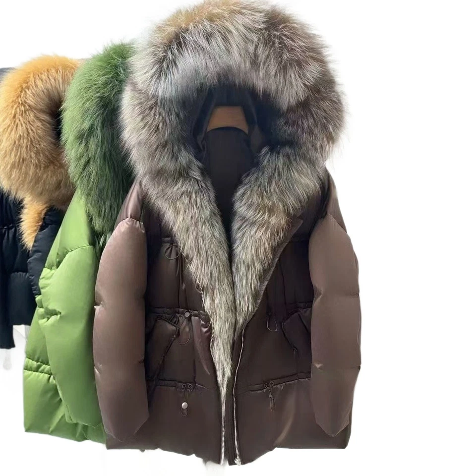 Winter New Fox Fur Collar Hooded White Goose Down Jacket Women Thick Warm Jacket - Image 2 of 4