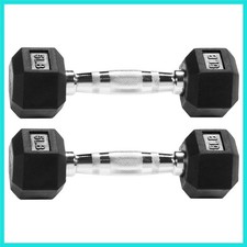 Rubber Encased Hex Weights Dumbbells Pair, Exercise  Fitness Dumbbells for H...