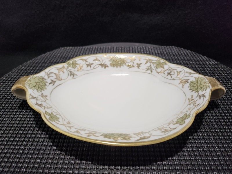 Nippon Porcelain Hand Painted White & Cream Colored Green Floral Design Gold