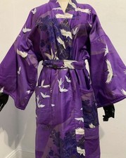 Vintage Japanese Crane Robe Purple Heavy Cotton Kimono Yukata XL Made in Japan