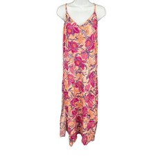 Old Navy Maxi Dress M Peach Pink Floral Sleeveless Slit Sundress Cruise Travel