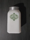 Vintage Hazel Atlas Milk Glass Green Shield Salt Shaker