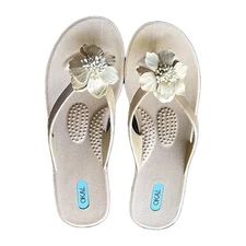 Oka B Womens Wedge Sandals Beige With 3D Flowers Size Medium Large