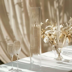 14" Clear 2 Ribbed Candelabra Candle Holder Glass Shades Centerpiece Wedding - Picture 7 of 9