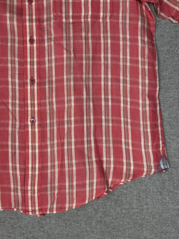 Indigo Palms Shirt Mens Large Linen Plaid Short Sleeve Button Up Summer Casual - Image 3 of 4