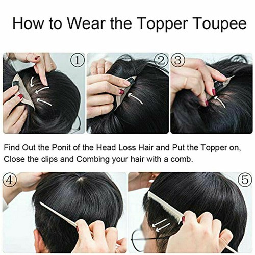 Topper per capelli sintetici neri da uomo clip per parrucca corta naturale US - Foto 9 di 9