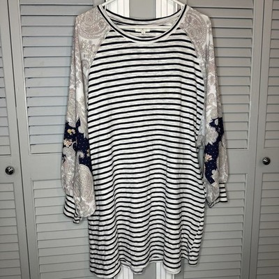 Umgee Over-sized L Boho Mini Dress Long Tunic Top Flowy Full  Sleeves W/ Pockets
