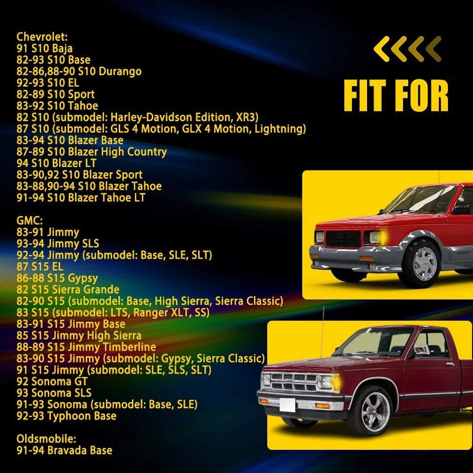 Luz de señalización lateral LED 2-20 piezas para Chevrolet S10 Blazer Base Tahoe LT EL 82-94 cabina Foto 3 de 4