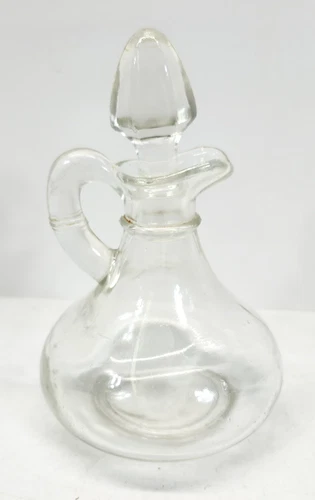Vintage Anchor Clear Glass Oil Vinegar Cruet Glass Stopper 5.5" Small Decanter