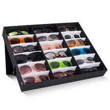 18 Slot Sunglass Organizer, Display Case Storage, Black, 18.7 x 14.9 x 2.4 In