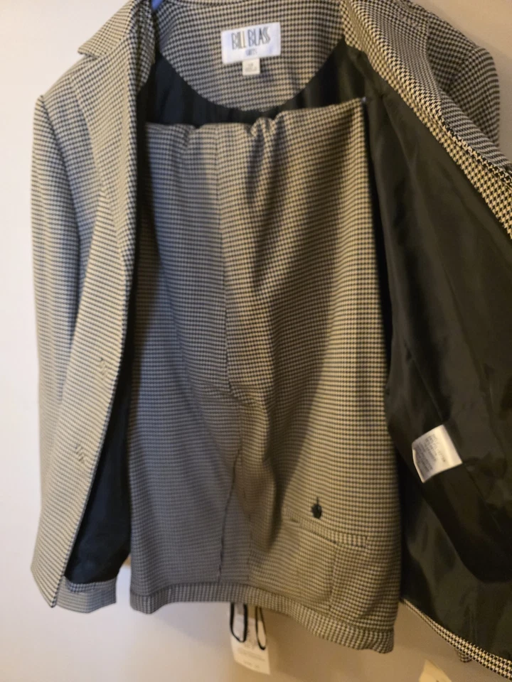 BILL BLASS Vintage Houndstooth Blazer/Pants Suit Black White New With Tags Sz 14 - Image 3 of 4