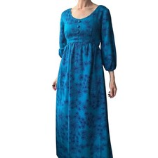 Vintage Hawaiian maxi dress blue flower print Penneys xs