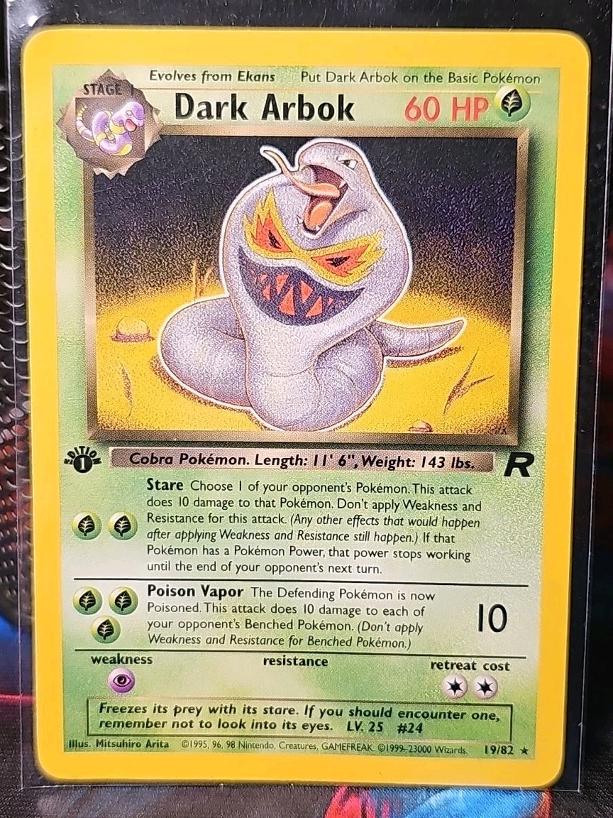 Dark Arbok 19/82 W Stamp Team Rocket 2000 WOTC Vintage Pokemon Card NM/LP