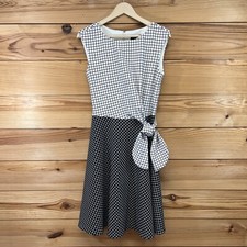 Tahari Womens Dress 6 Black White Two Tone Check A-Line Flare Full Stretch B87