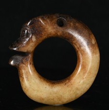 2.1''Hongshan Culture Old Jade Carving Yu Pig Dragon Hook Gou Amulet Pendant