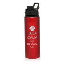 25oz Aluminum Sports Water Bottle Travel Keep Calm and Rescue On Animal Dogs Paw