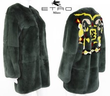 New $9000 Etro Real Fur Coat Jacket Abstract Design Green Gray It. 42 - Us 6