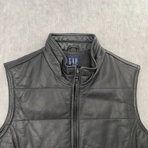VINTAGE Gap Leather Vest Womens Extra Small Black Full Zip Pockets Ladies XS 90s - Picture 3 of 10
